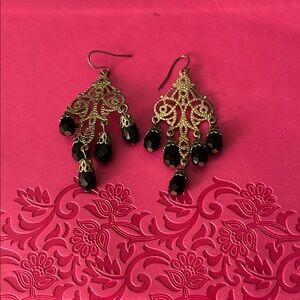 Elegant Gold and Black Chandelier Earrings